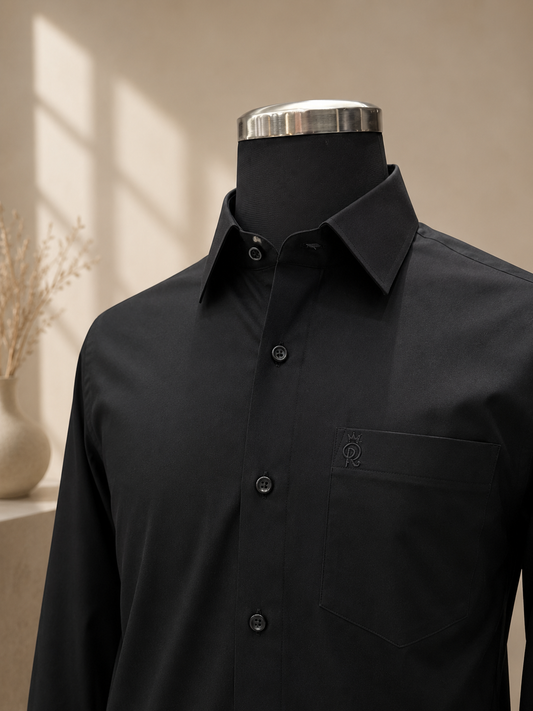 Men's Black Cotton Lycra Formal Shirt | Stretch, Breathable & Wrinkle-Resistant | Royson Tailors