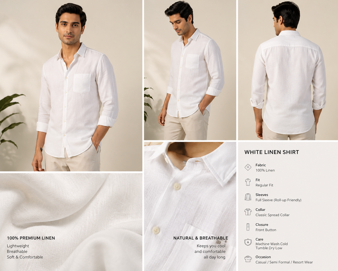 MEN WHITE LINEN SHIRT