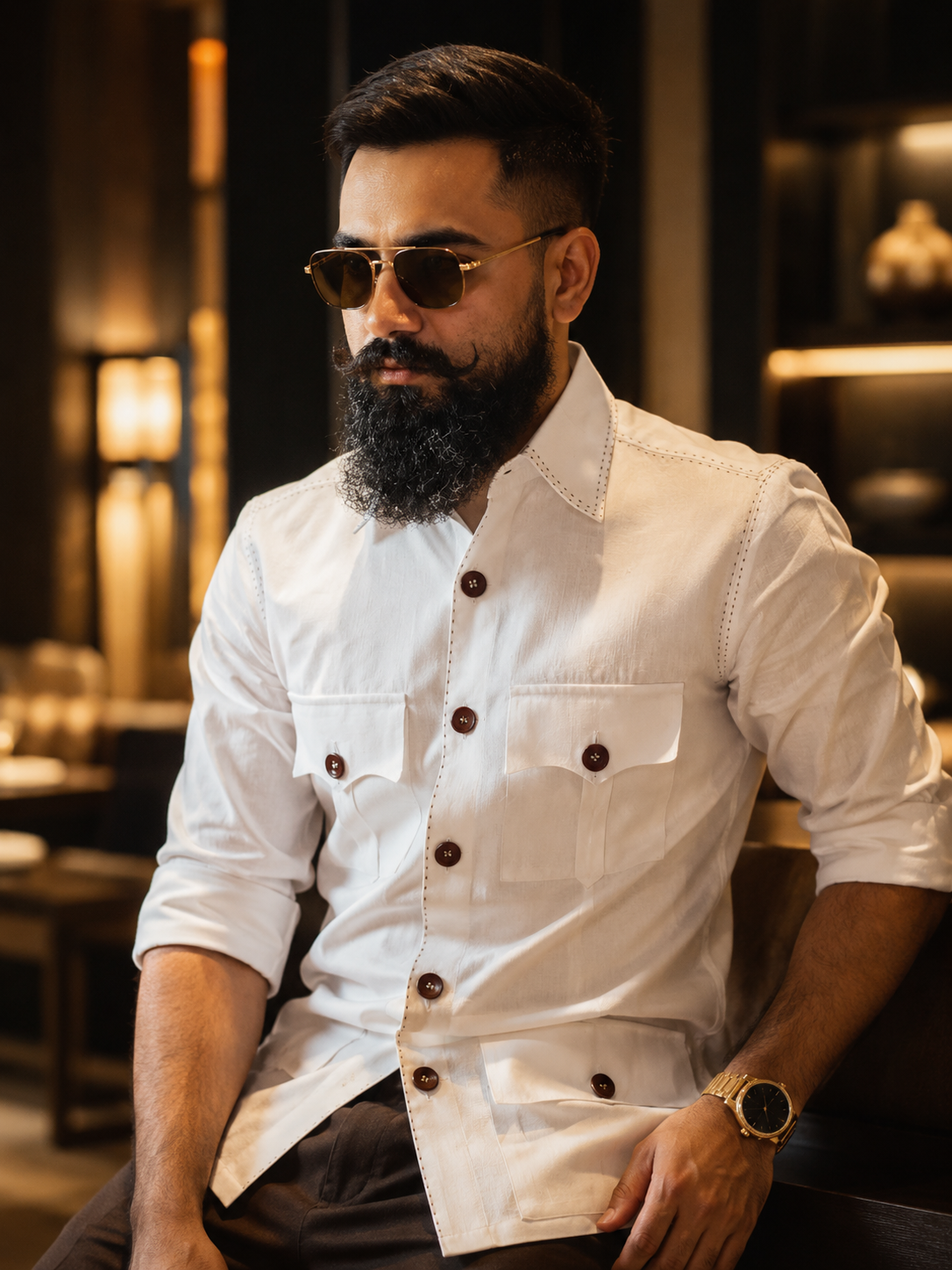 WHITE LINEN HUNTER SHIRT