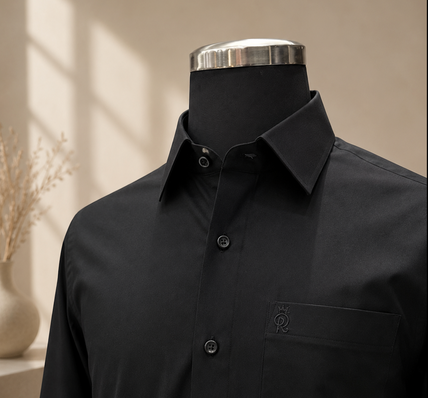 Men's Black Cotton Lycra Formal Shirt | Stretch, Breathable & Wrinkle-Resistant | Royson Tailors