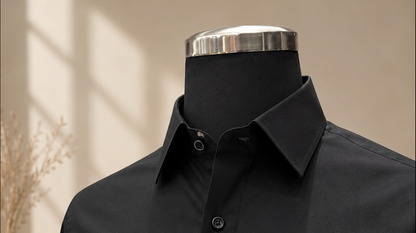 Men's Black Cotton Lycra Formal Shirt | Stretch, Breathable & Wrinkle-Resistant | Royson Tailors